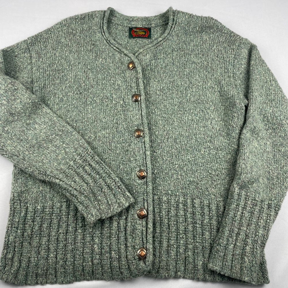 Alps Fine Womens Apparel Cardigan Sweater XL Sage Green Heather Knit Vintage USA